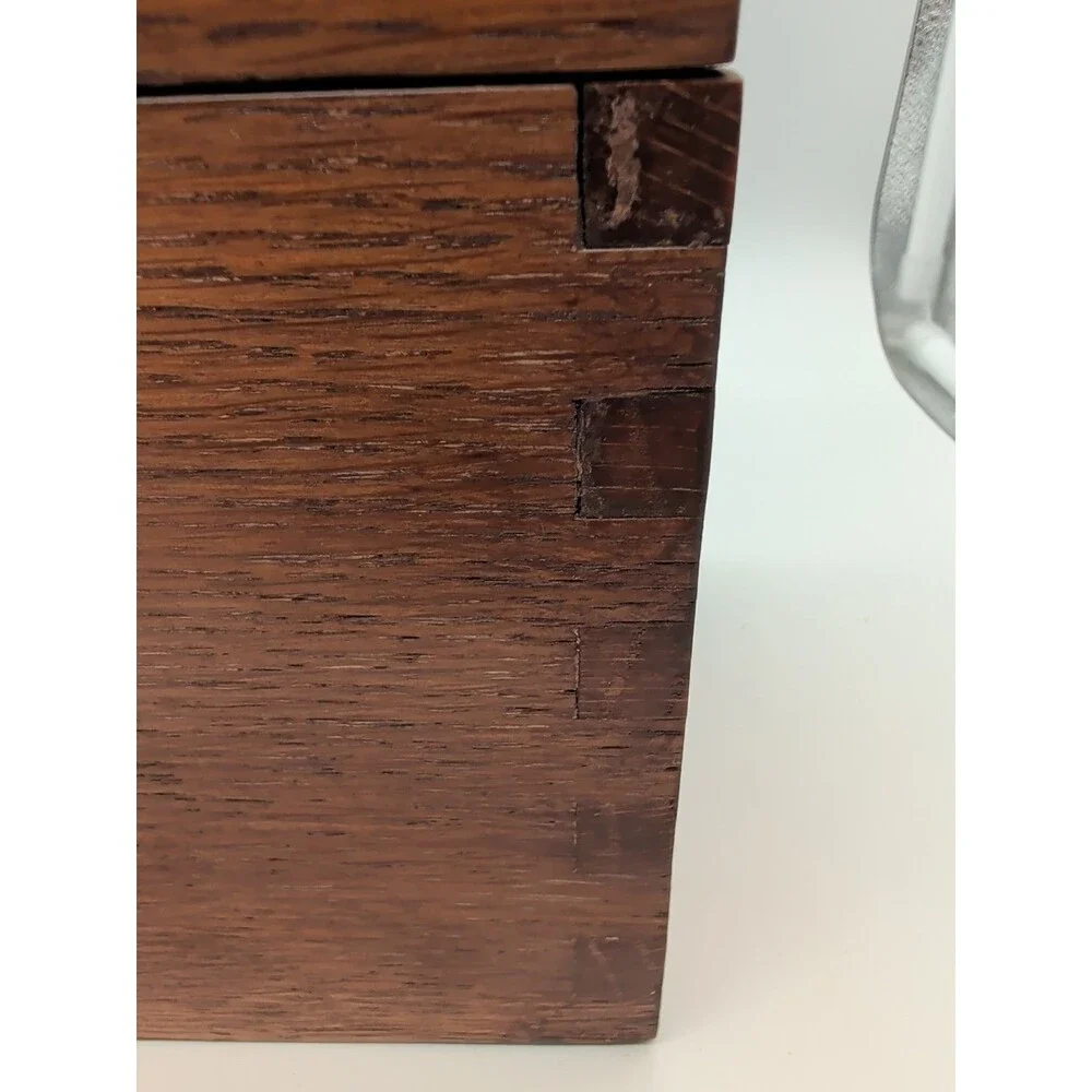 Vtg Oak Box Dovetail Handmade Hinged Lid Jewelry Watch Trinket
